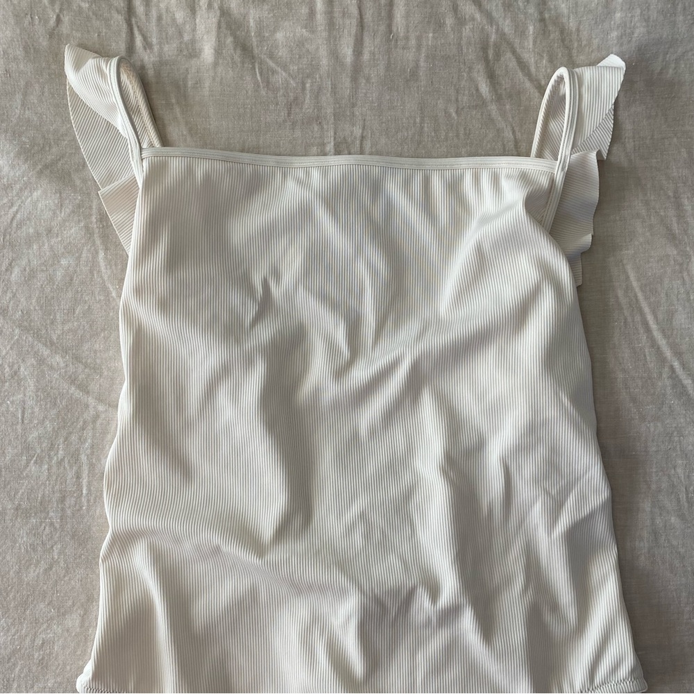 Madewell Cream Second Wave Ribbed Ruffle-strap One-Piece - Picture 6 of 9